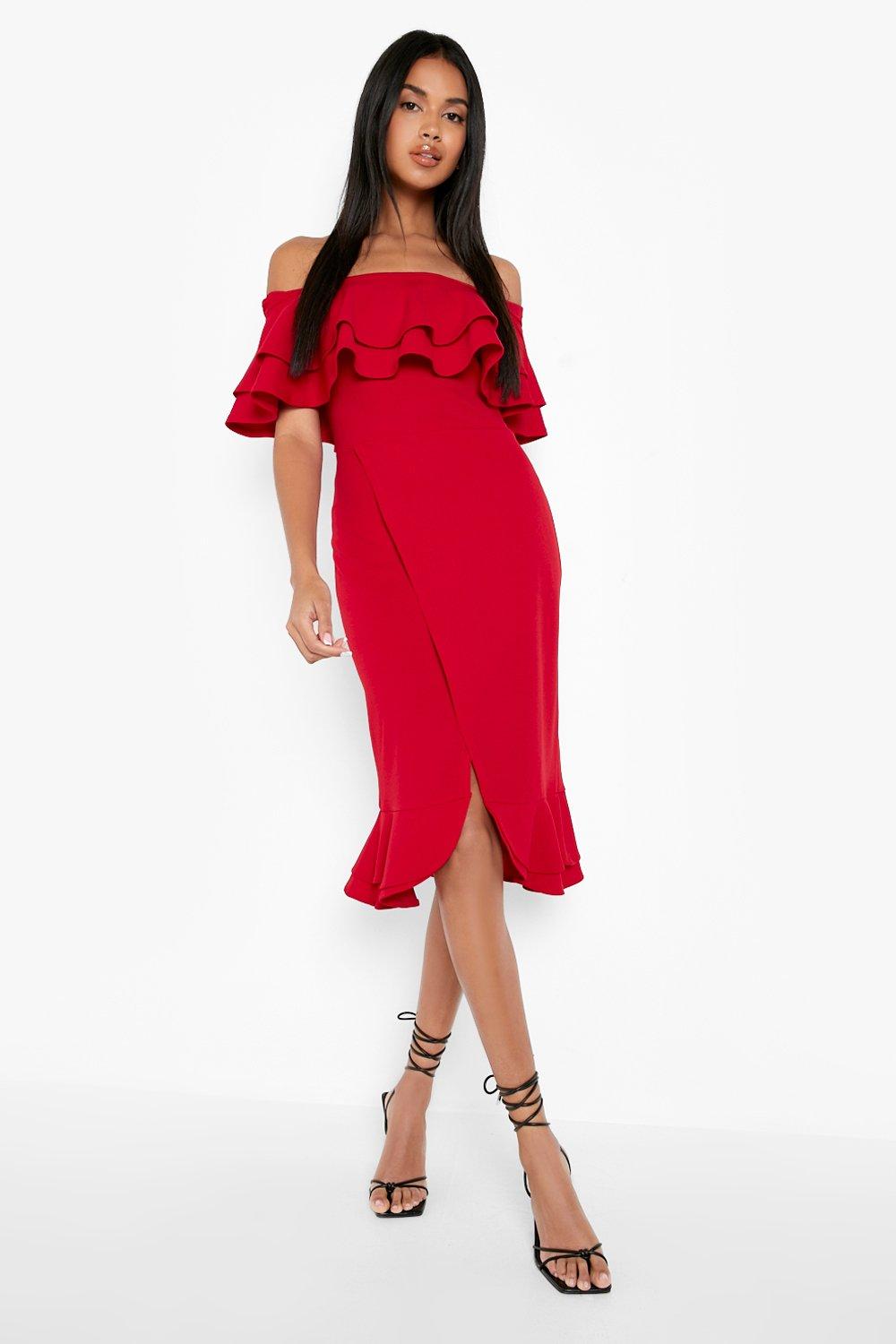 Boohoo red sale ruffle dress