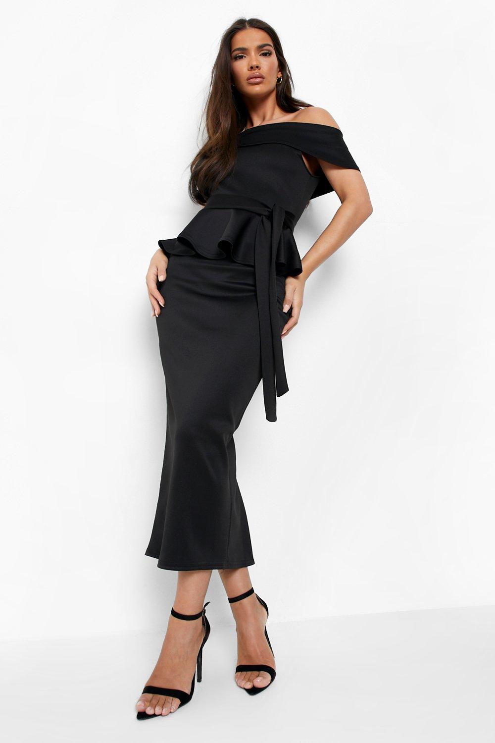 Black bardot 2025 peplum dress