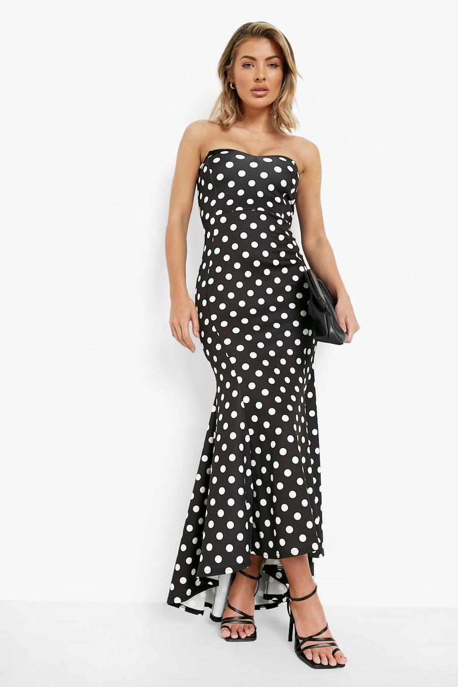 Black Printed Scuba Peplum Hem Maxi Dress image number 1