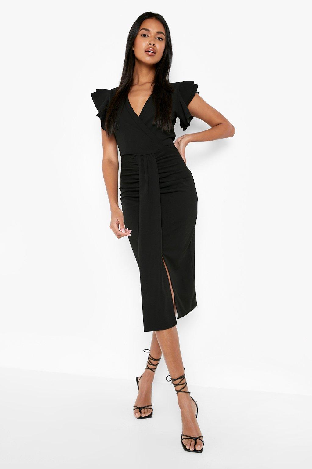 Women's Scuba Ruffle Wrap Draped Midi ...