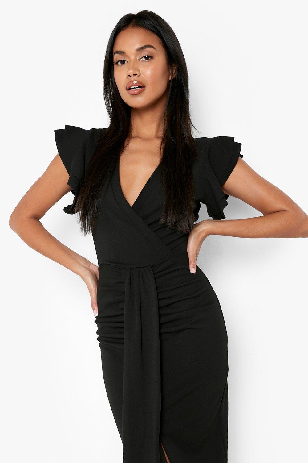 DRAPED MIDI DRESS - Black