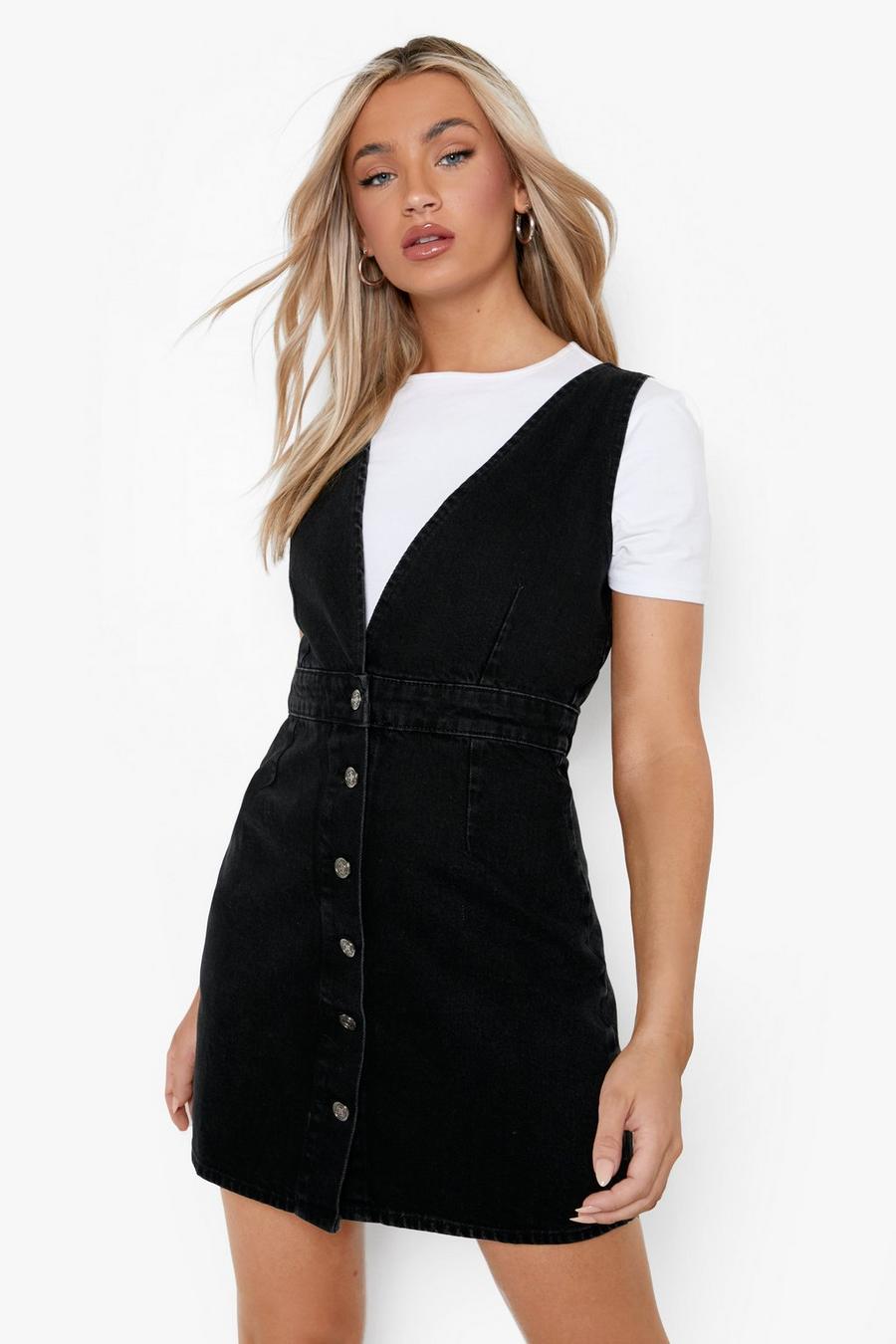 Black Denim Pinafore Dress image number 1