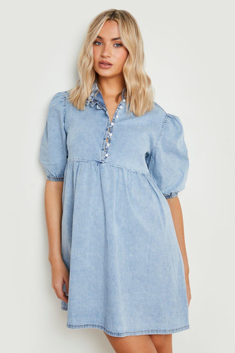 Women's High Neck Chambray Summer Dress | Boohoo UK