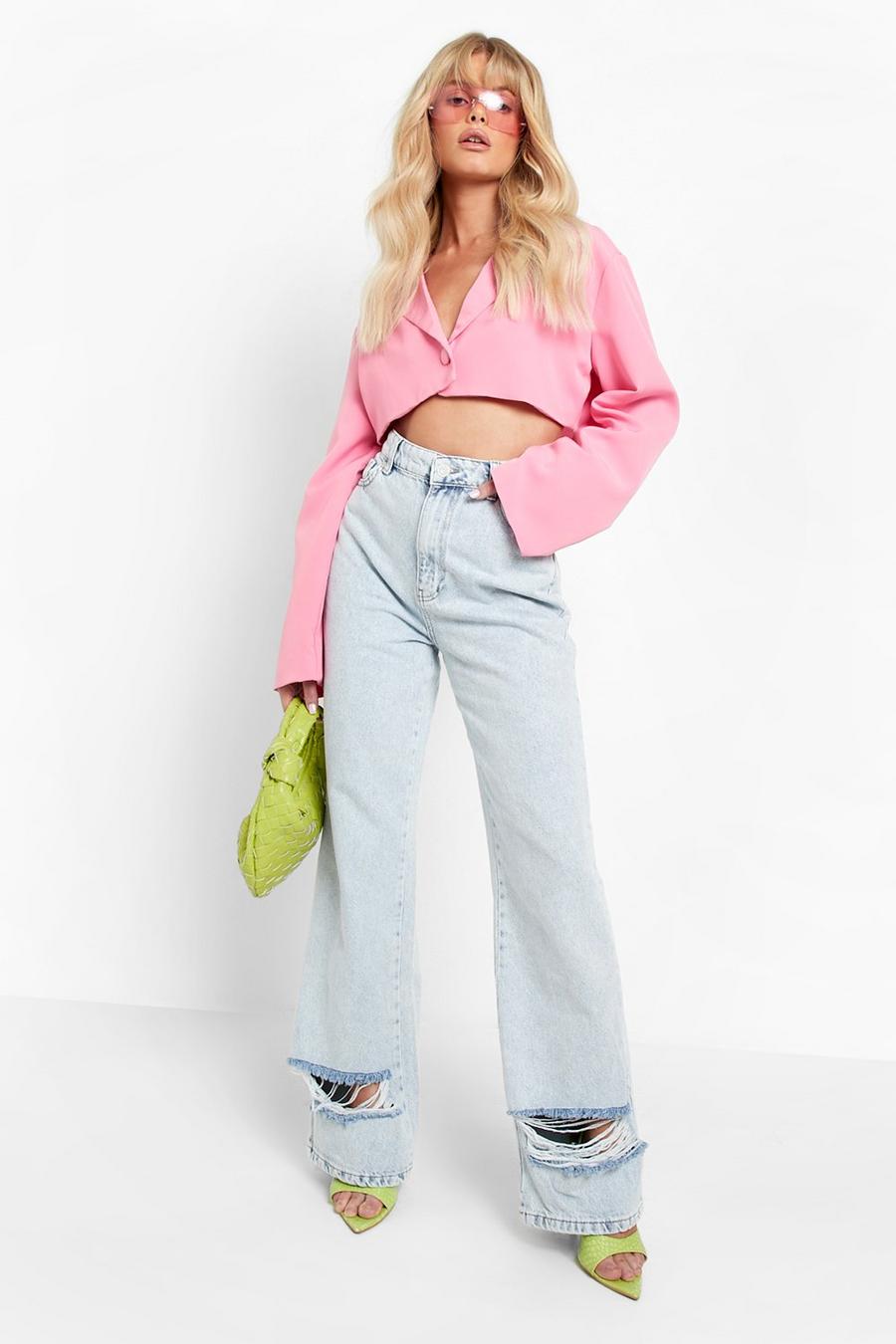Light wash bleu High Waisted Ripped Wide Leg Jeans image number 1