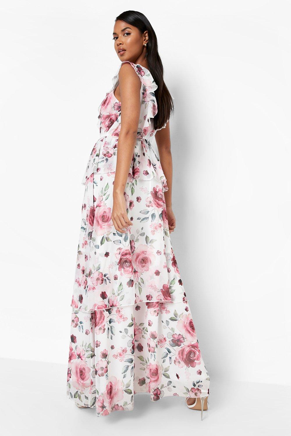 WHITE FLORAL RUFFLE TIERED BANDEAU MAXI DRESS – Style Heist