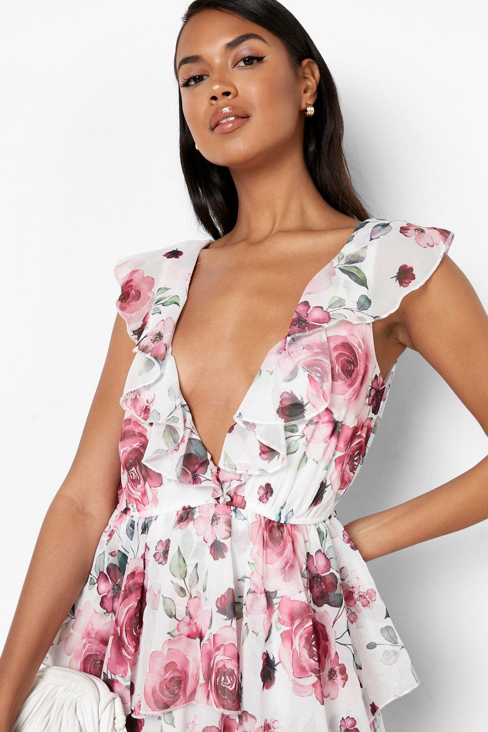 WHITE FLORAL RUFFLE TIERED BANDEAU MAXI DRESS – Style Heist