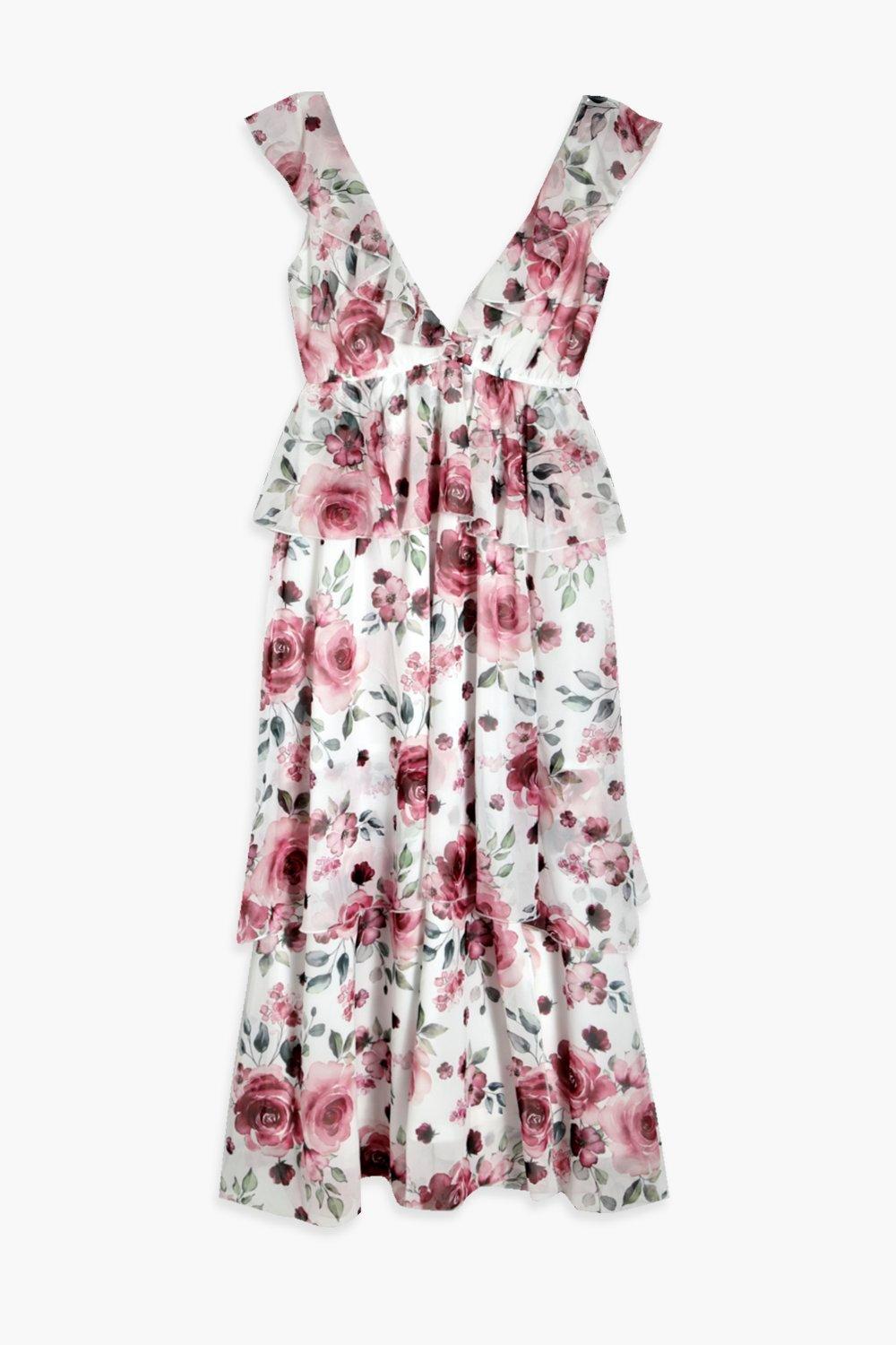 Women's Floral Tiered Ruffle Maxi Dress