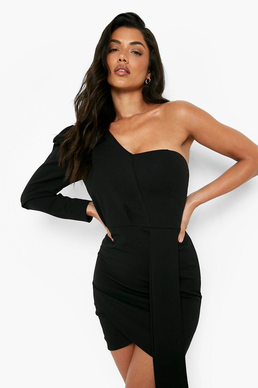 One Shoulder Drape Detail Mini Dress boohoo