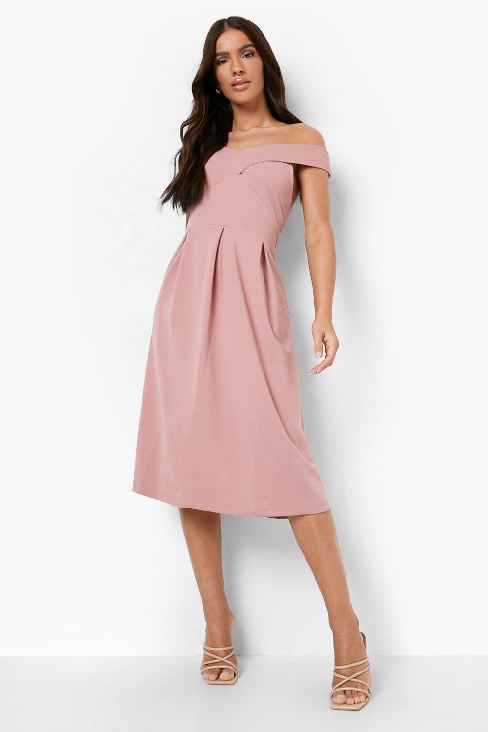 Off The Shoulder Wrap Detail Midi Skater Dress boohoo USA