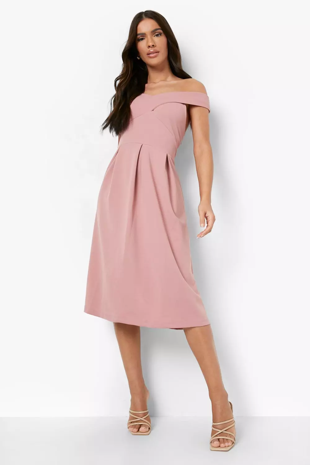 Pink bardot hotsell foldover wrap dress