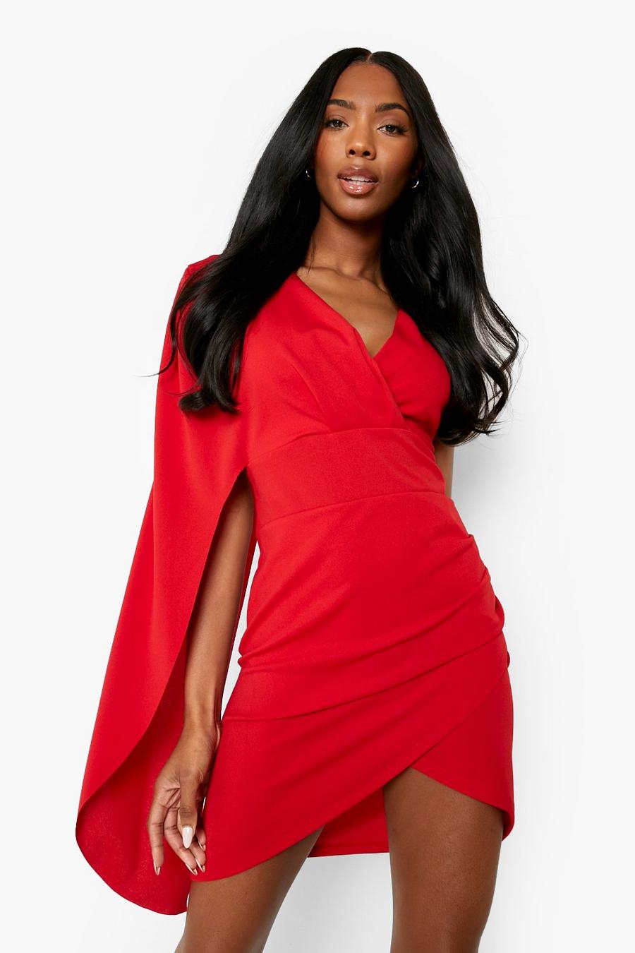 Red Drape Sleeve Wrap Mini Dress image number 1