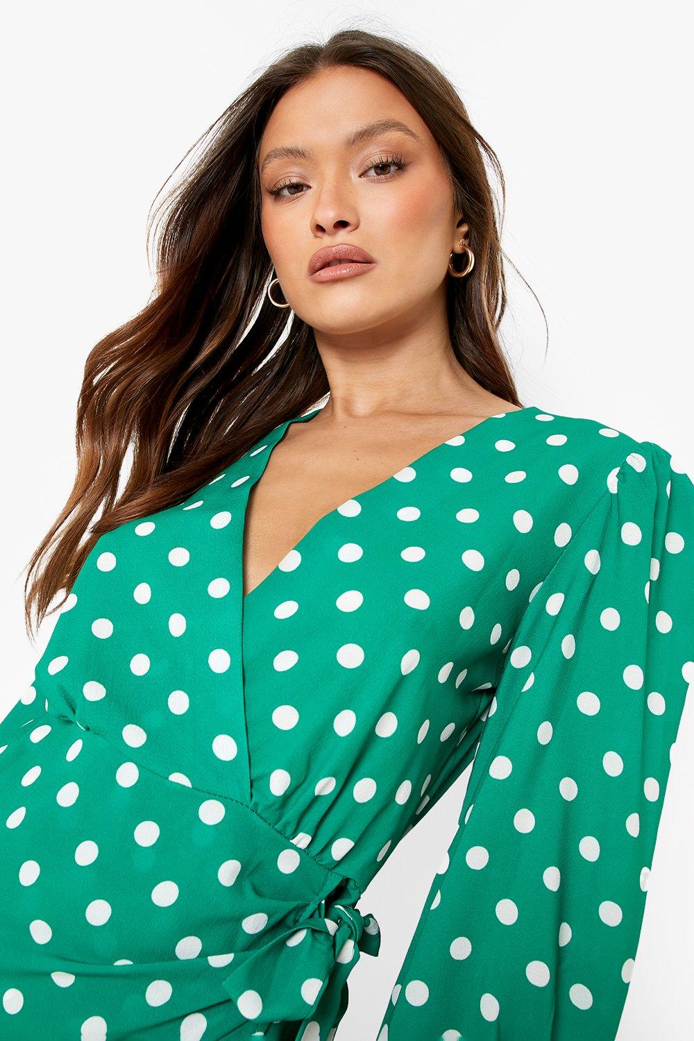 Boohoo green polka dot dress hotsell