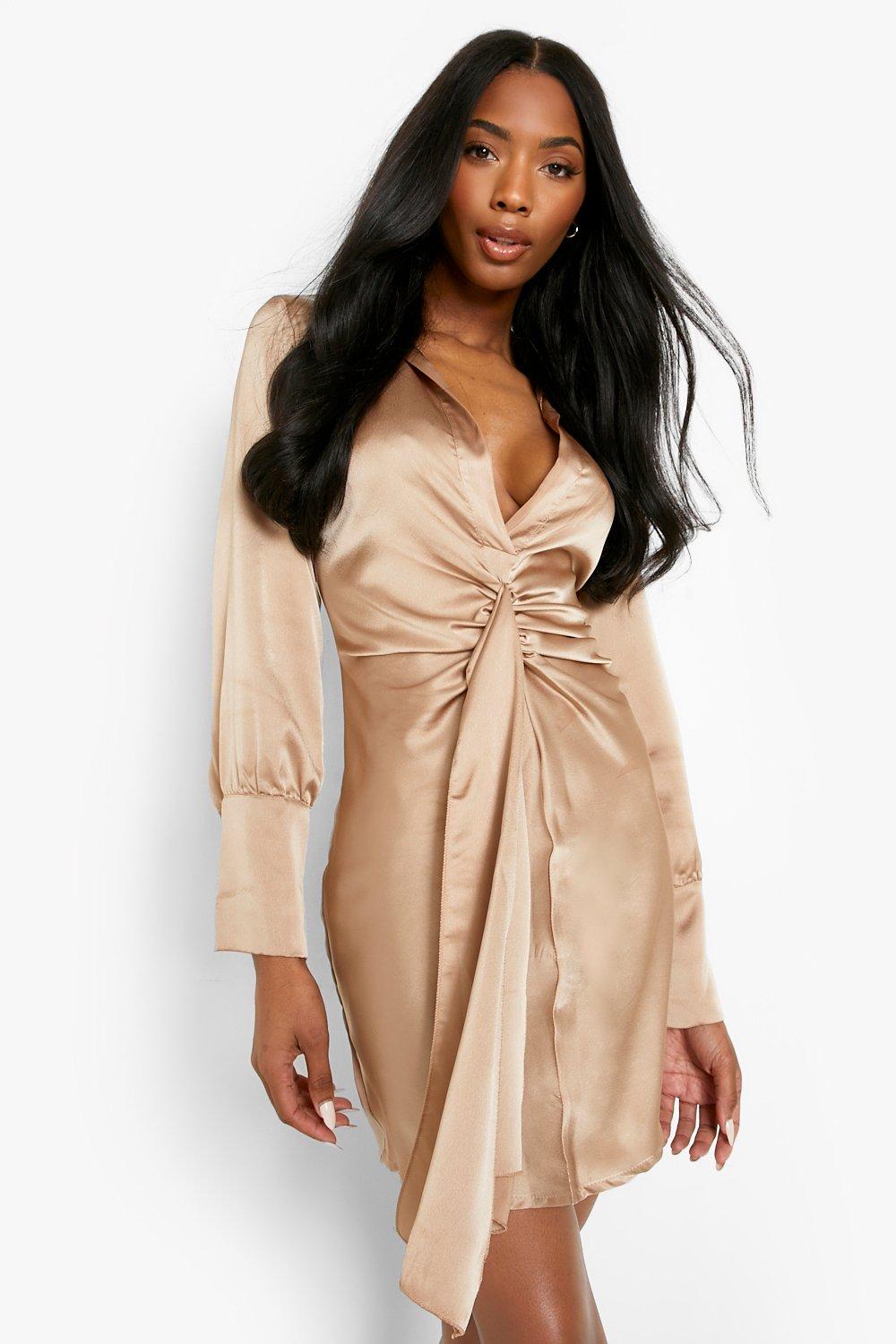 boohoo satin shirt dress