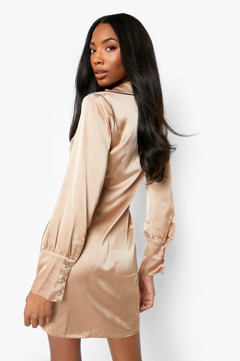 boohoo satin shirt dress