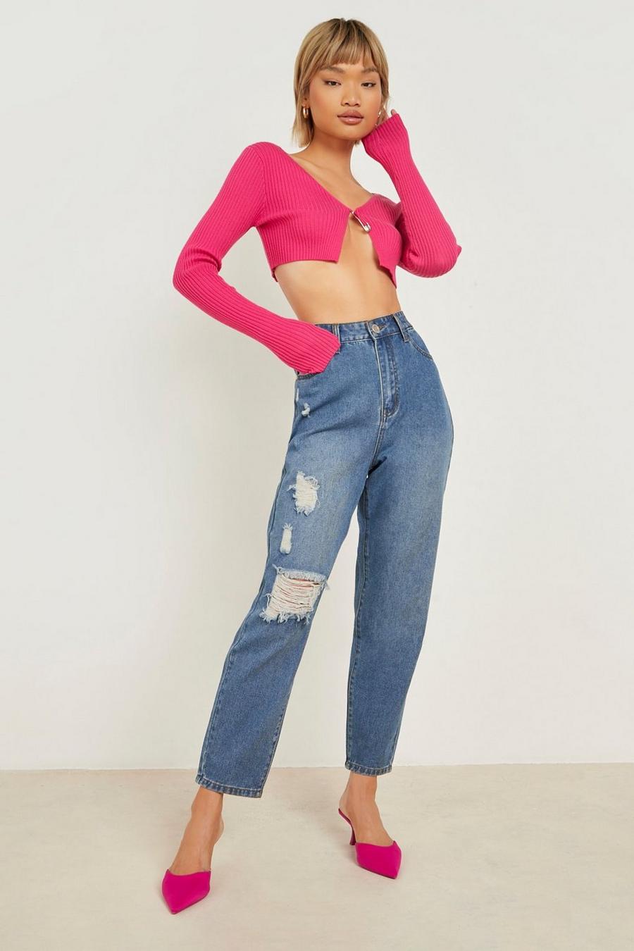 Stonewash Basics High Waisted Ripped Straight Fit Jeans image number 1