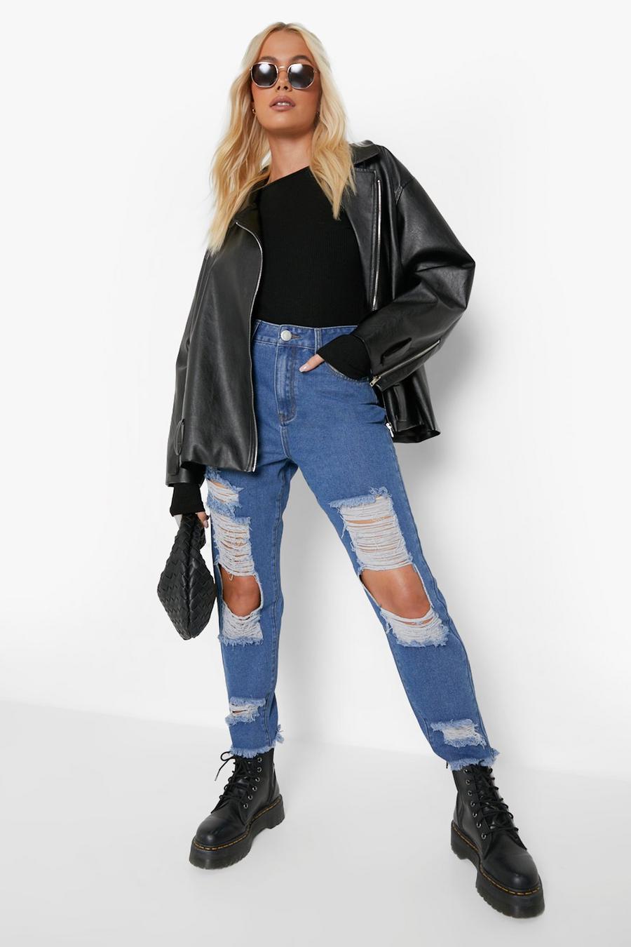 Light wash Basics High Waisted Extreme Ripped Straight Fit Jeans image number 1