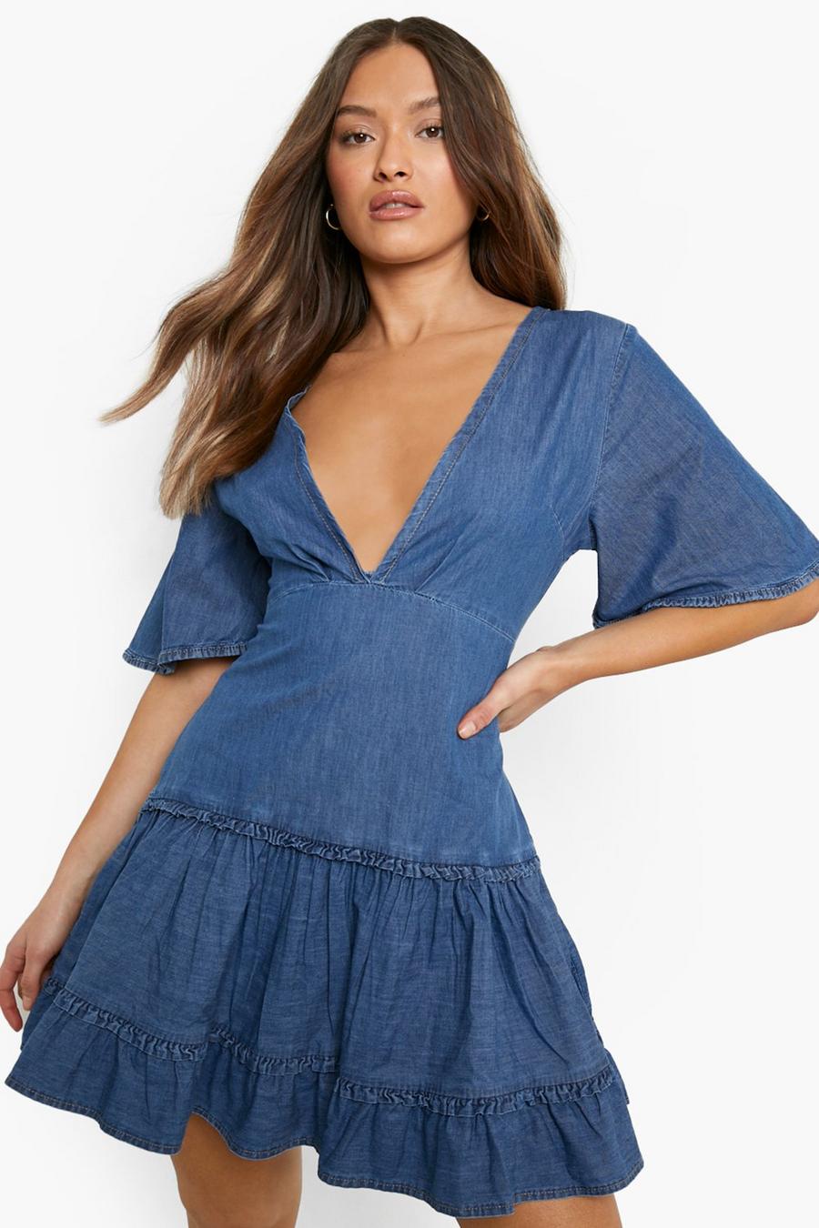 Mid blue Angel Sleeve Denim Summer Dress