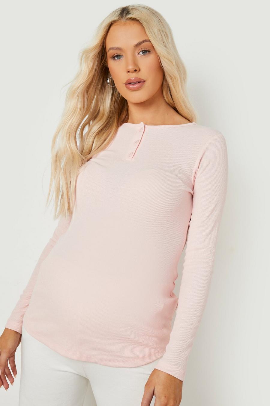 Blush pink Maternity Nursing Button Front Ruched T-shirt