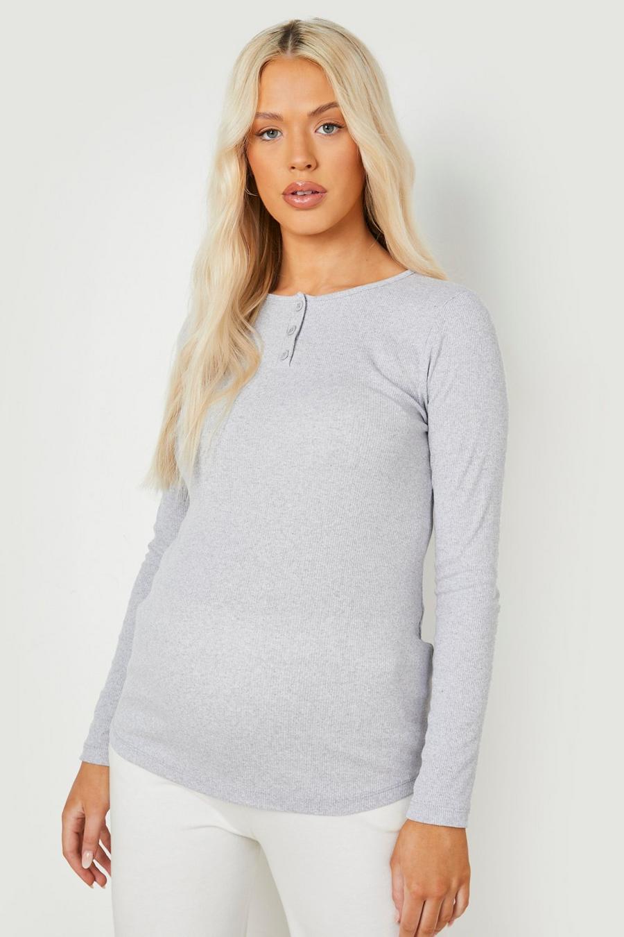 Grey marl Maternity Nursing Button Front Ruched T-shirt