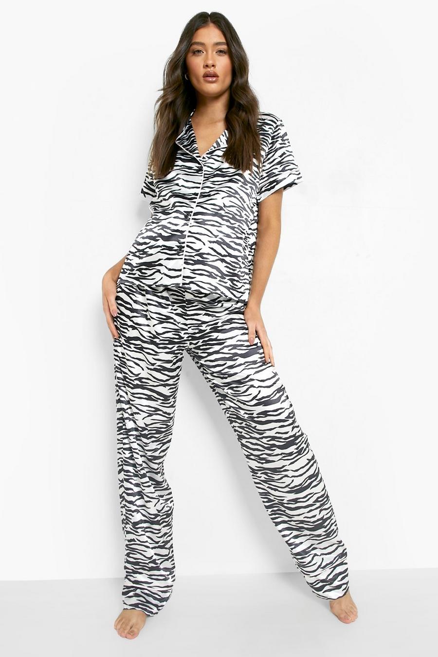 Black Maternity Satin Zebra Short Sleeve Pyjamas