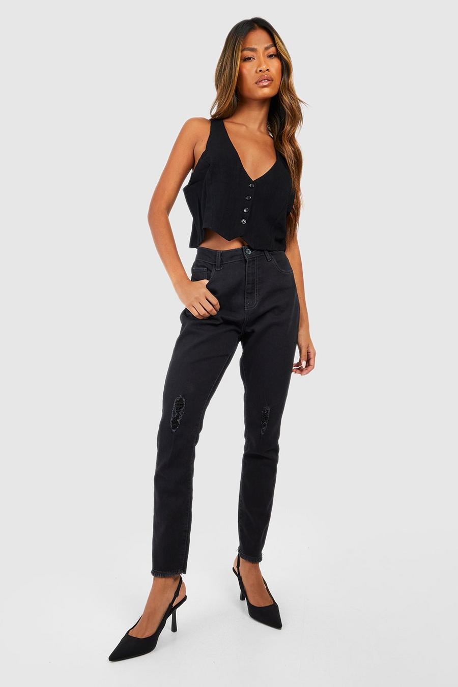 Black Basics High Waisted Ripped Flared Jeans image number 1