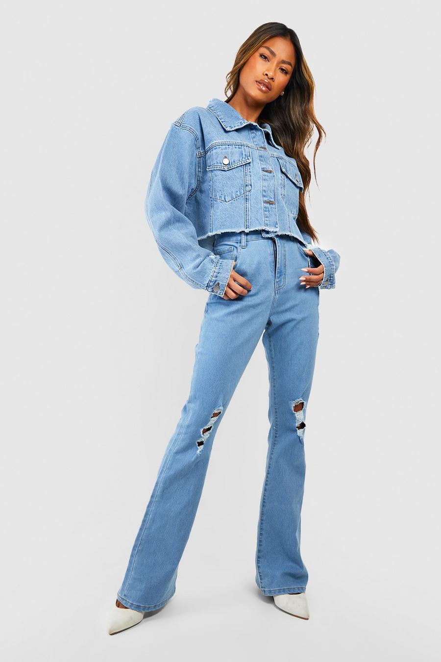 Light wash blue Basics High Waisted Ripped Flared Jeans