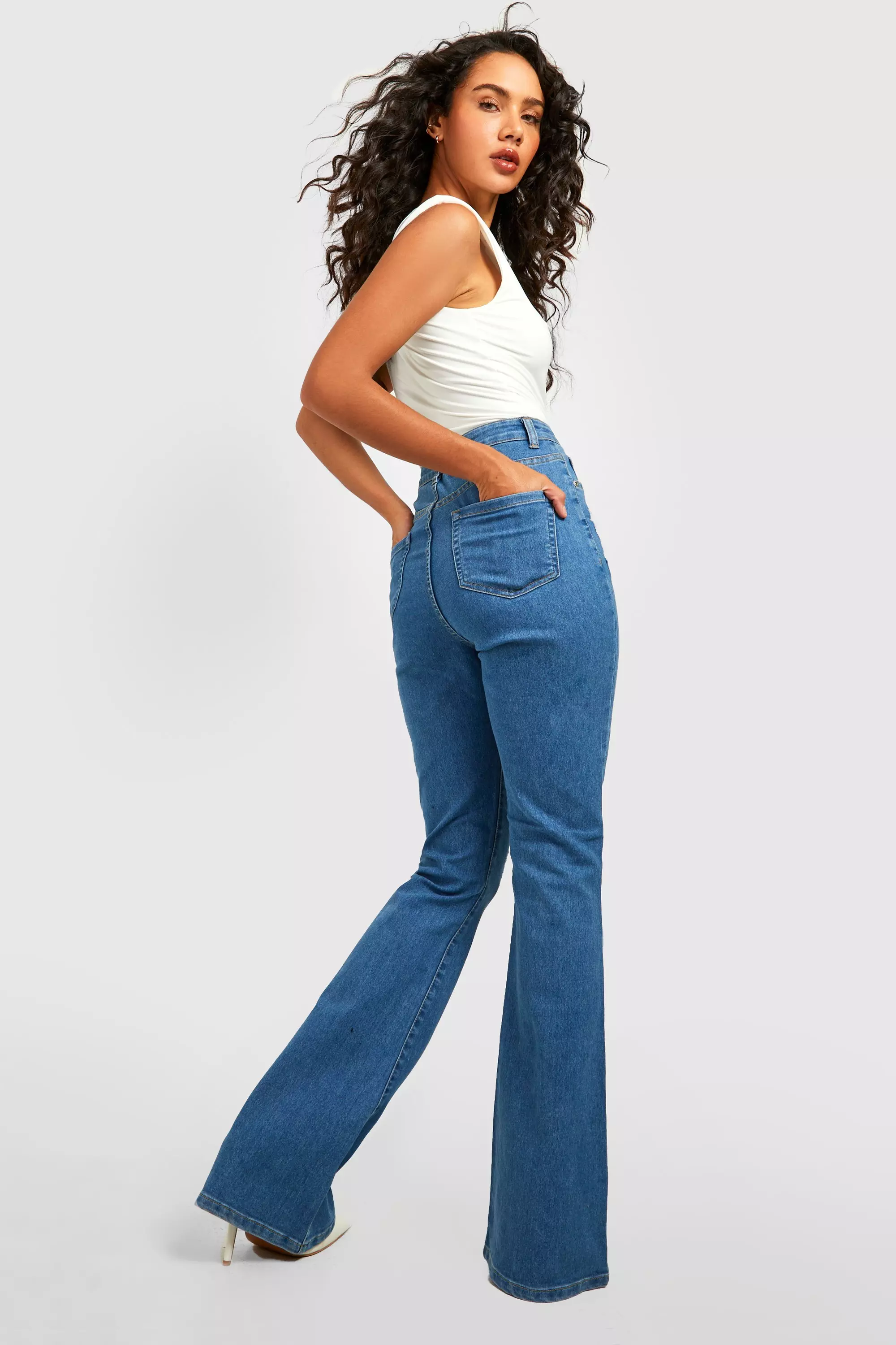 Light wash High Waisted Ripped Flared Jeans alternative image