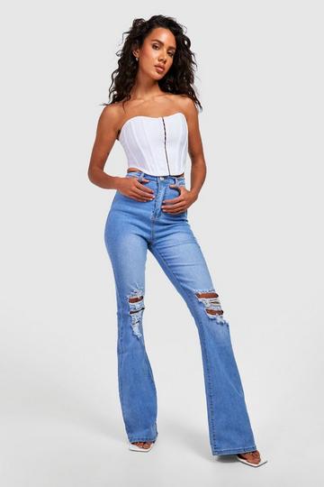 High Waisted Ripped Flared Jeans stonewash