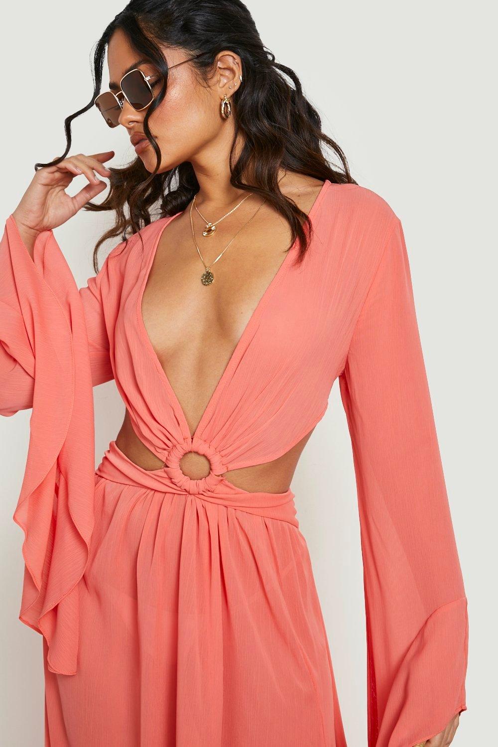 Coral dress with clearance sleeves