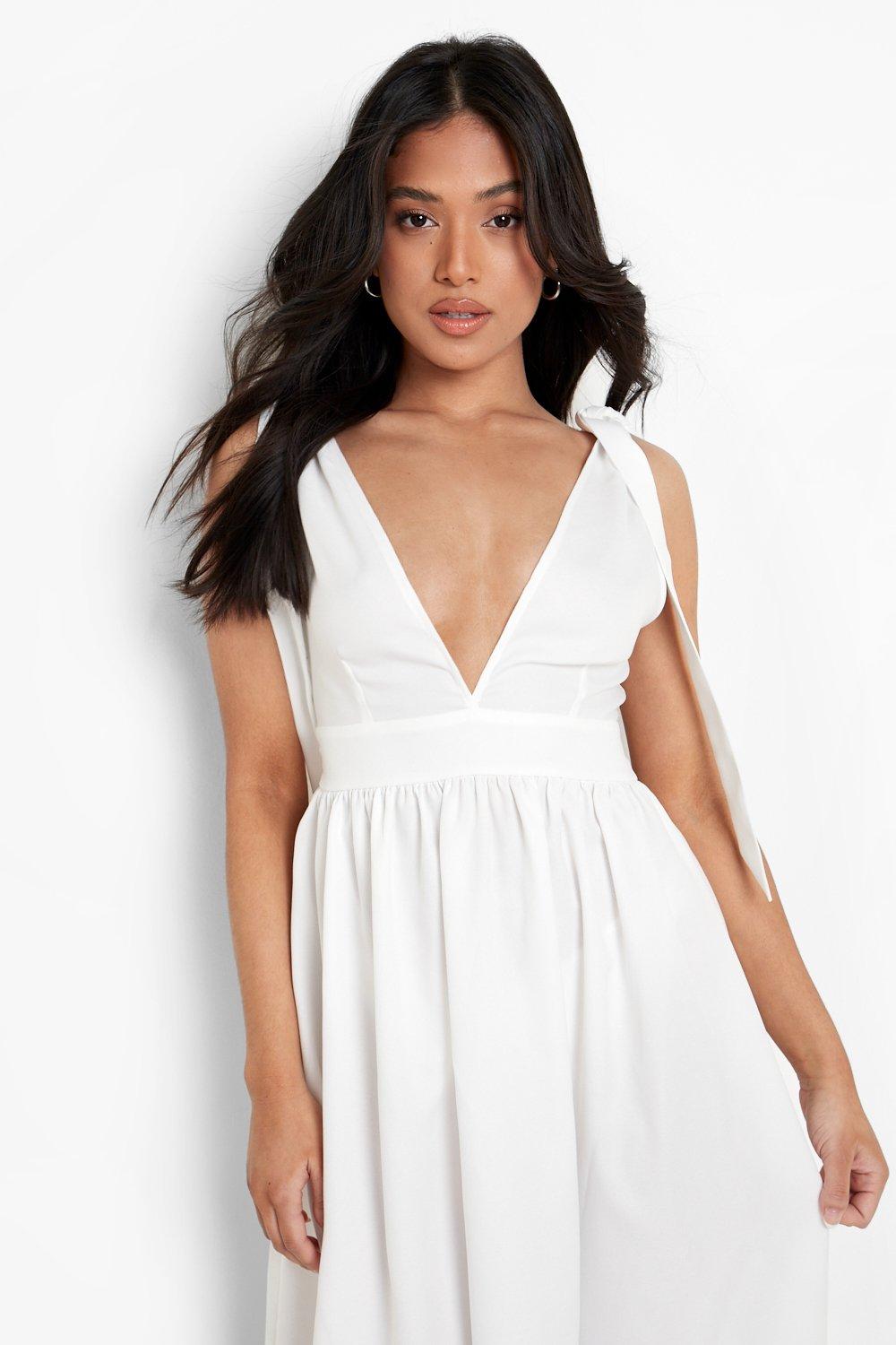 Tie shoulder shop white dress