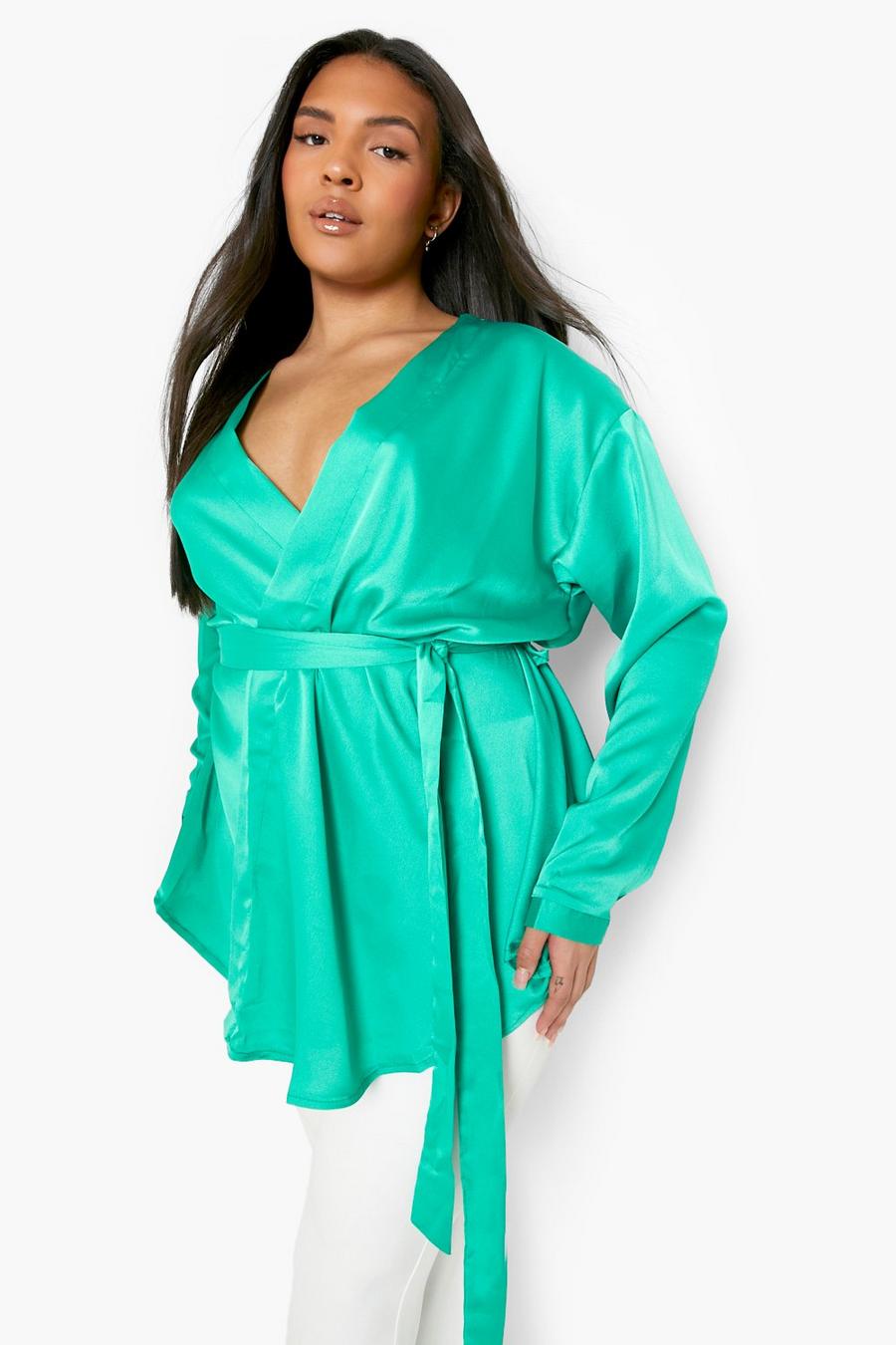 Bright green Plus Satin Wrap Top image number 1