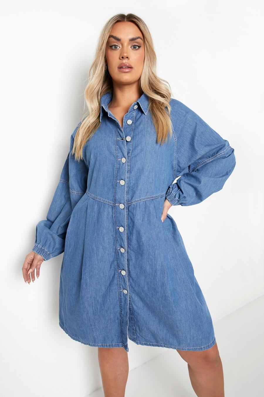 Grande taille - Robe chemise effet jean, Blue image number 1