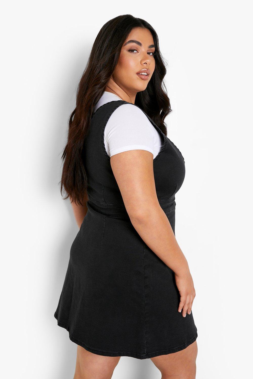 Plus size black pinafore sale