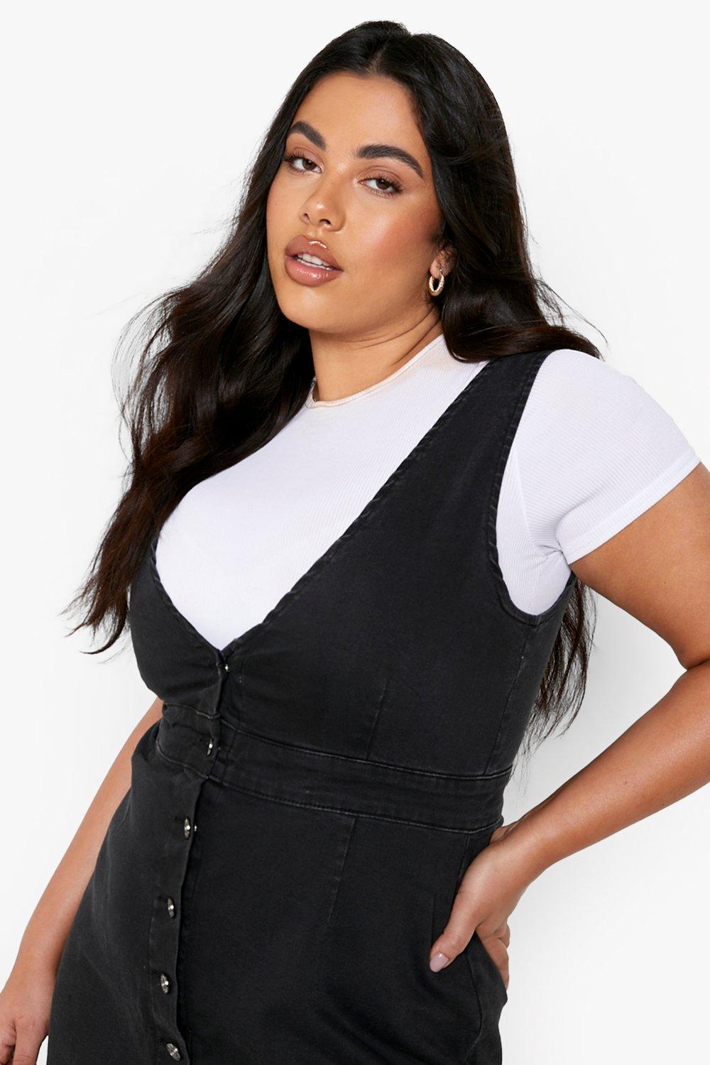 Plus size black pinafore best sale