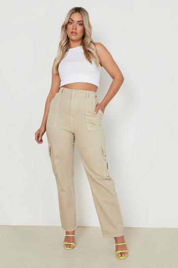 Plus Loose Wide Leg Cargo Jeans stone