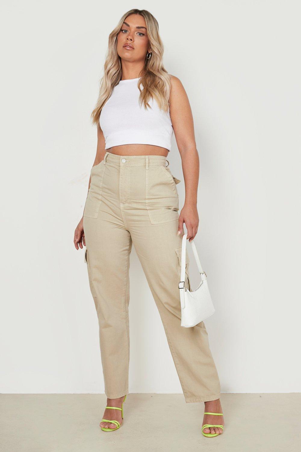 Plus Size High Waist Wide Leg Cargo Jeans - Medium Wash