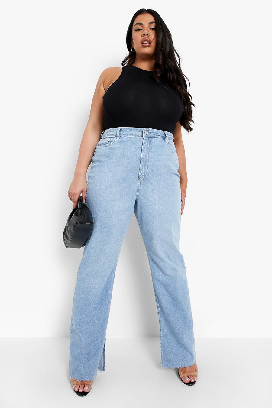 Jeans Plus Size dritti con spacco, Stonewash azzurro image number 1