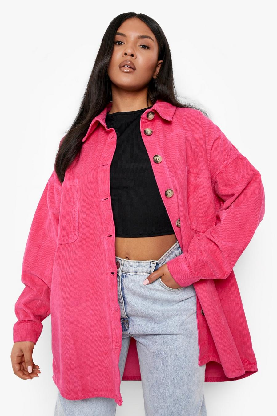Pink Plus Corduroy Oversized Horn Button Shacket image number 1