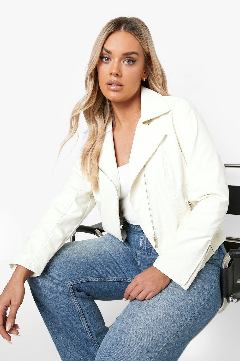 White pu biker jacket sales