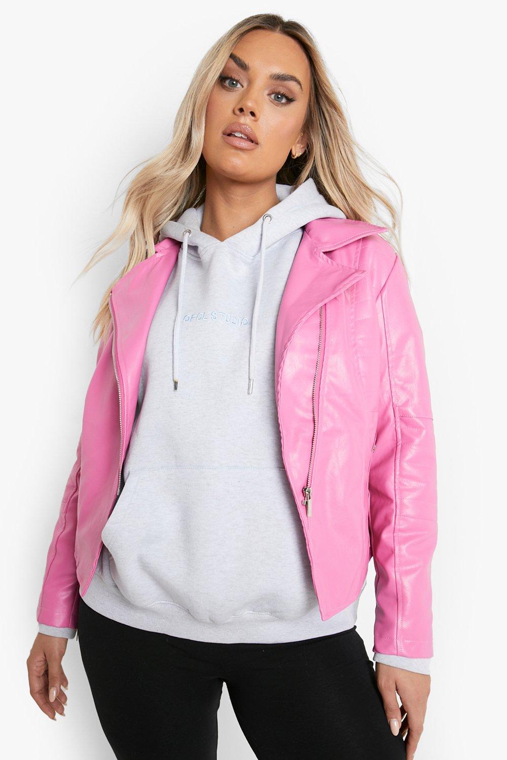 pink plus size moto jacket