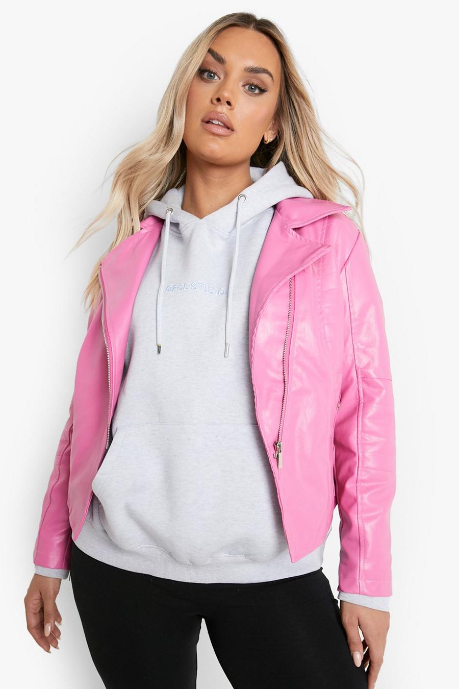 Pink rosa Plus Pu Biker Jacket