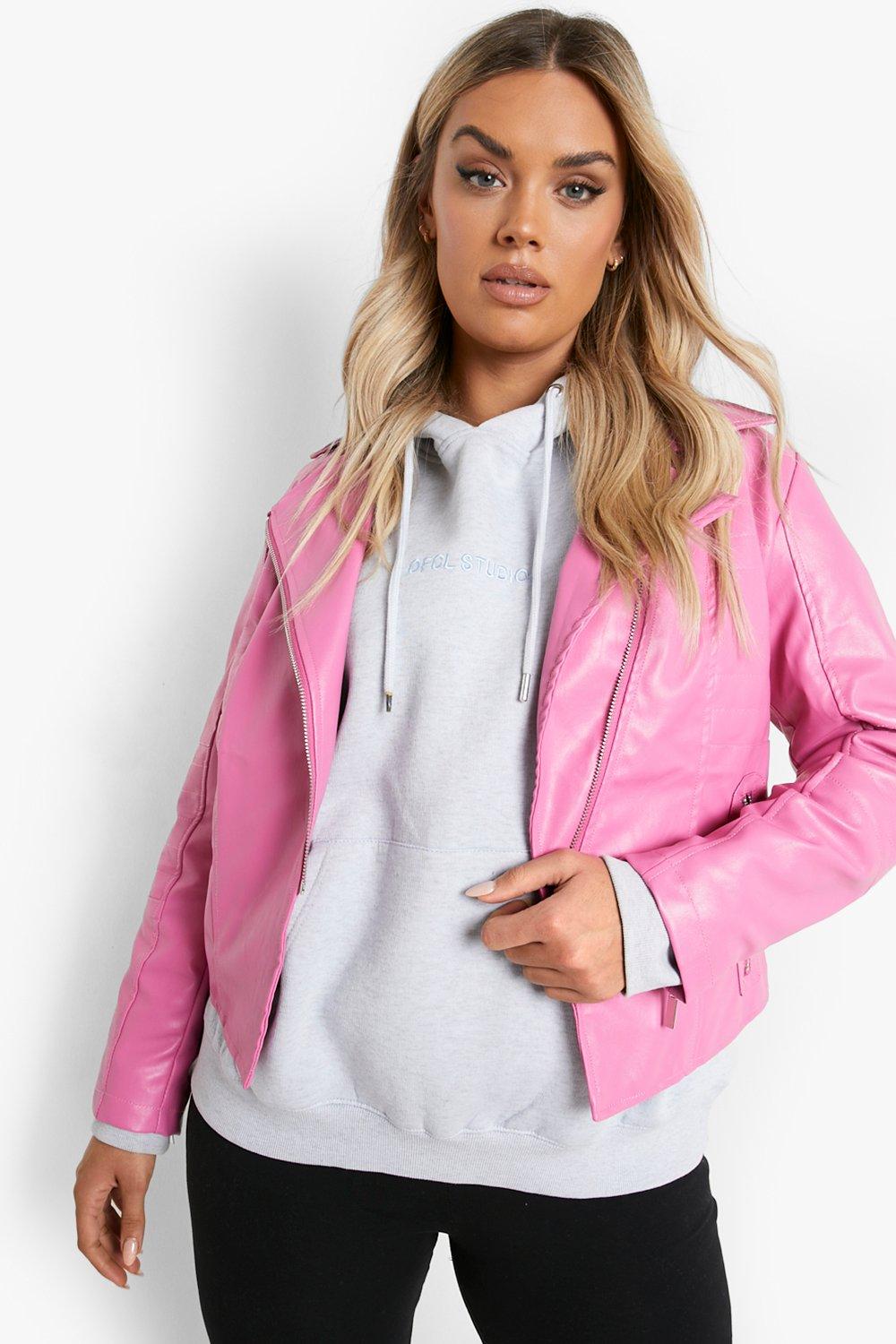 Women s Plus Pu Biker Jacket Boohoo UK