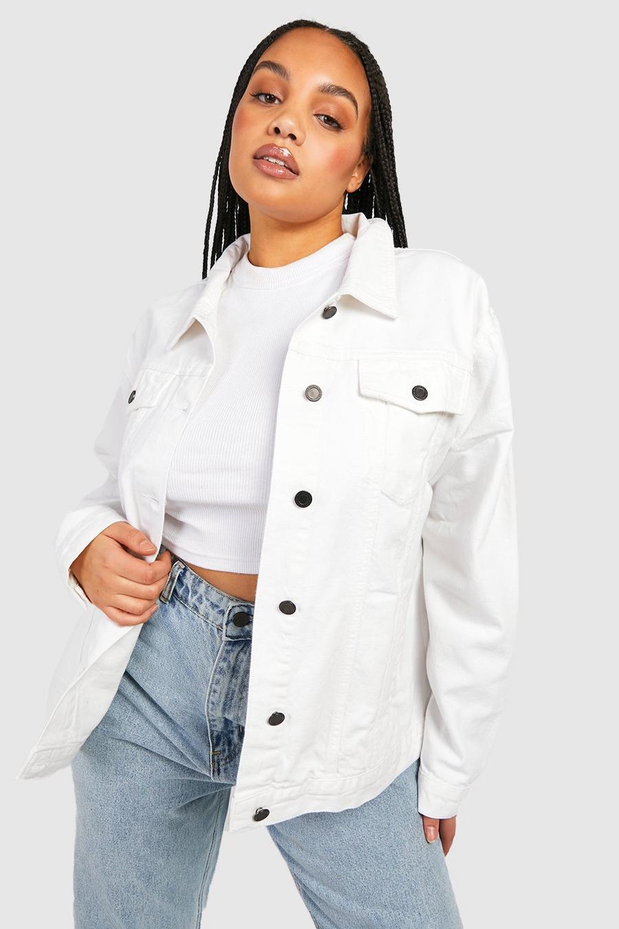 Ecru bianco Plus Contrast Stitch Denim Jacket