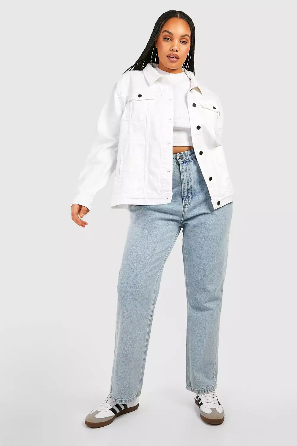 White contrast discount stitch denim jacket