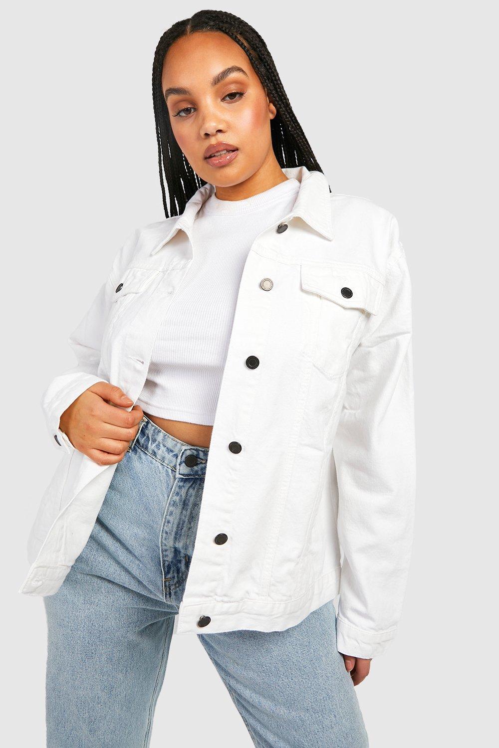 White denim jacket outlet boohoo