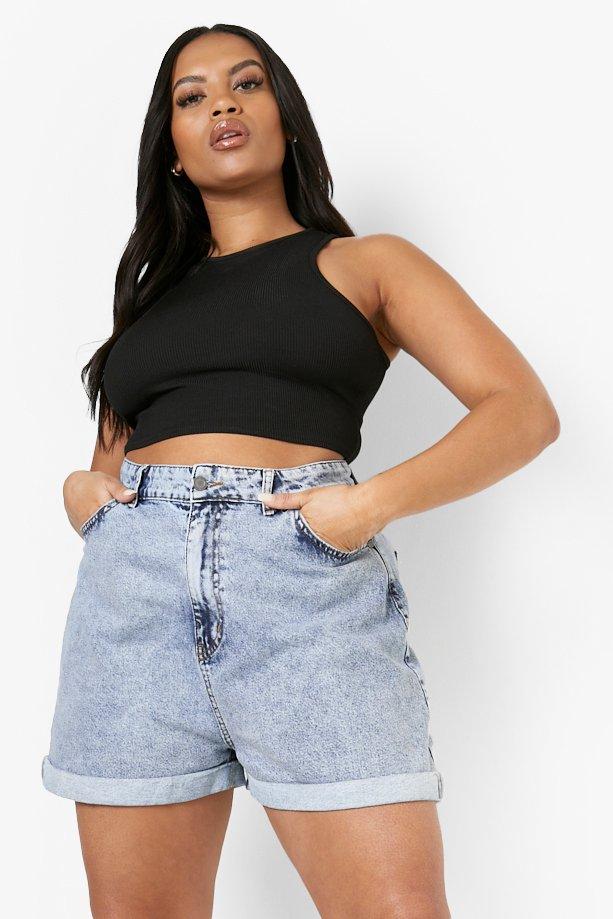 Mid Length Women's Shorts (plus Size) - Medium Wash