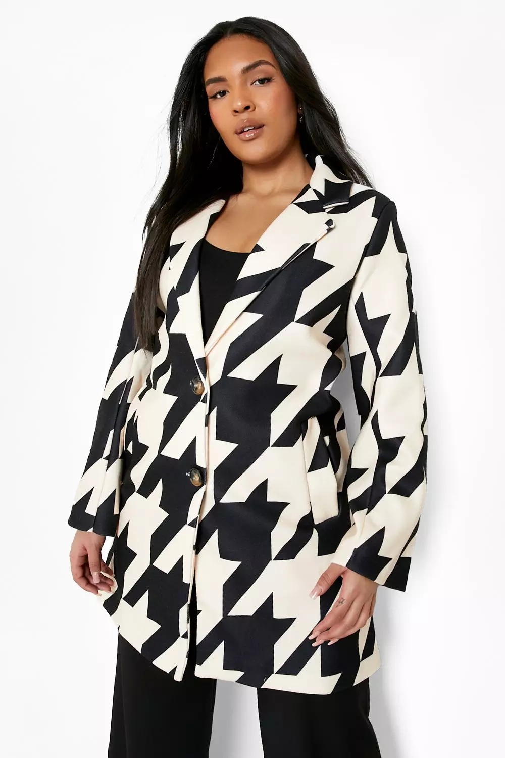 Plus size houndstooth coat online