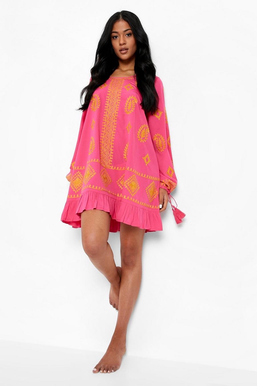 Pink Tall Embroidered Beach Dress image number 1
