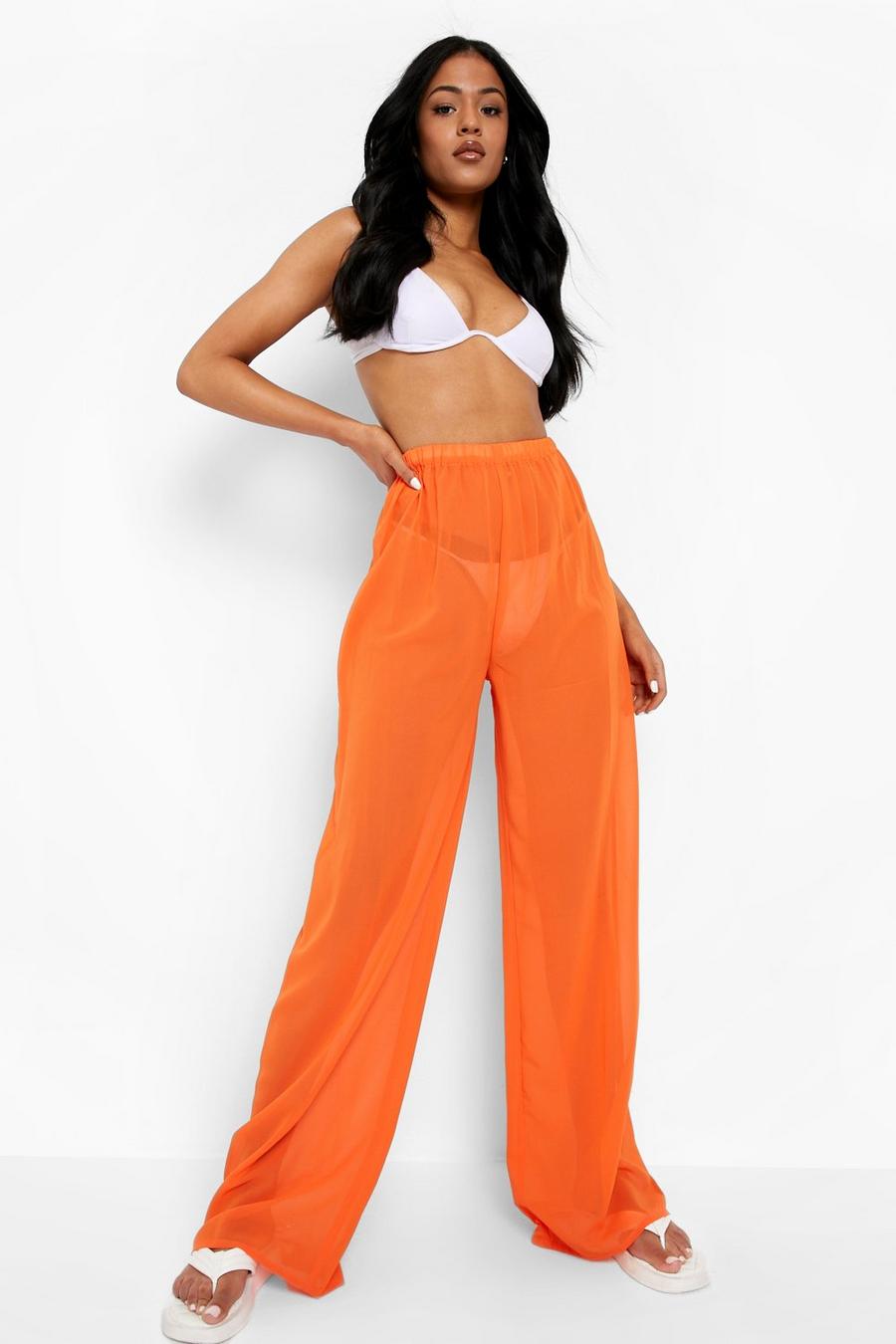 Orange Tall Chiffon Beach Pants image number 1