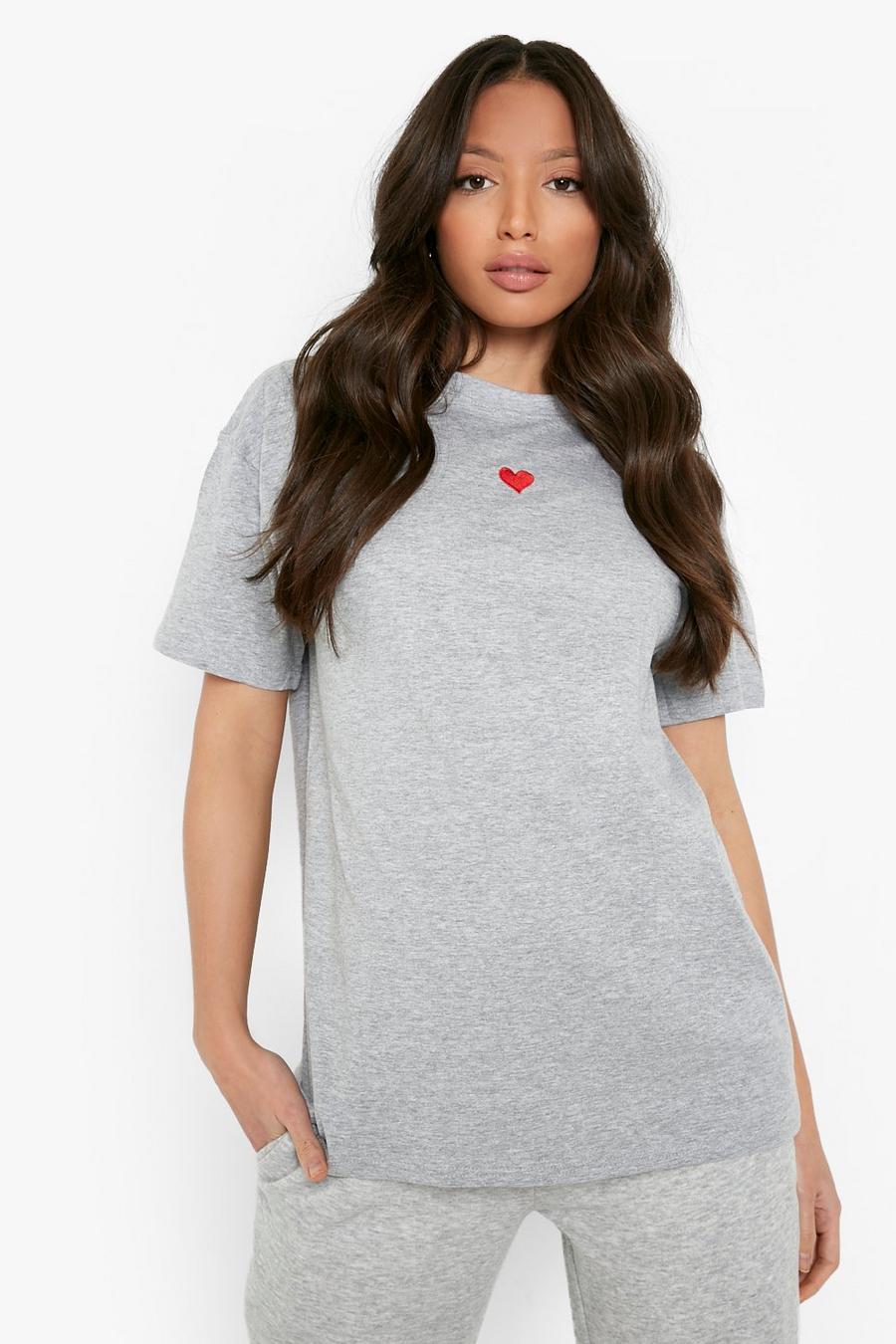 Grey Tall Valentines Embroidered Heart T-shirt image number 1